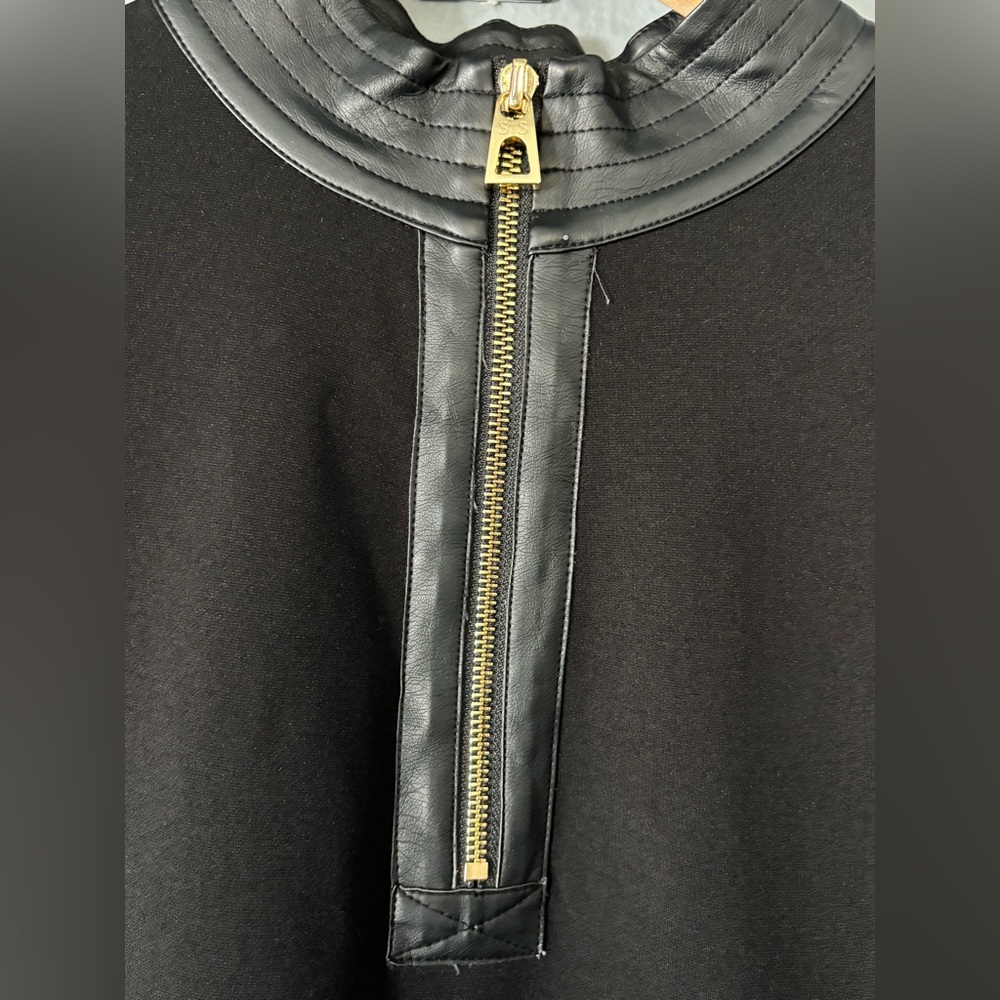 Sail to Sable Black Scuba Dress Faux Leather Trim Gold Zip Accent Size 8 - Picture 8 of 9